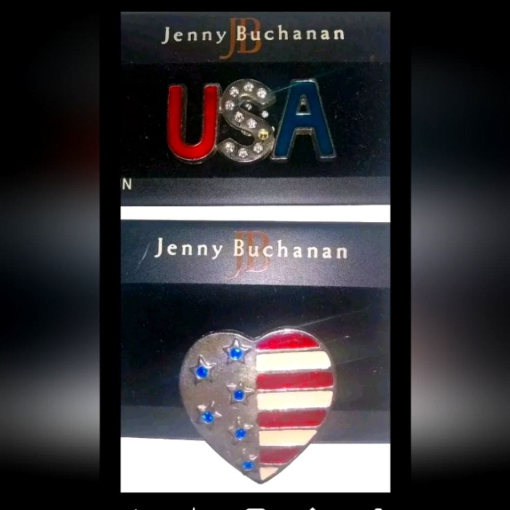 Patriotic Olympic USA & Heart Silver Tone Pins Lot Of 2 New With Tags Vintage l